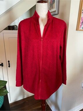 LIZ CLAIBORNE | Cabaret Red Textured Mock Neck Jacket | XL